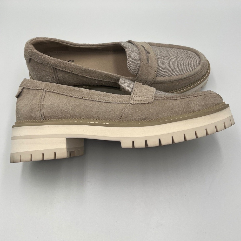 TOMS Suede Penny Loafers Women's 6.5 Taupe Lug Sole Platform Shoes - Picture 3 of 12
